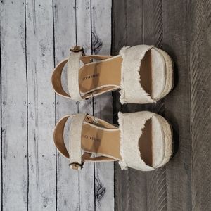 Lucky Brand-Mindra Square Toe Espadrille Wedges Natural/Plat Size 11M